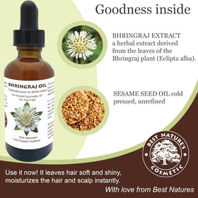 Best Nature's Cosmetics Bhringraj oil on hair shows smooth shine potential