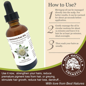 Best Nature's Cosmetics Bhringraj oil label closeup highlights natural ingredients