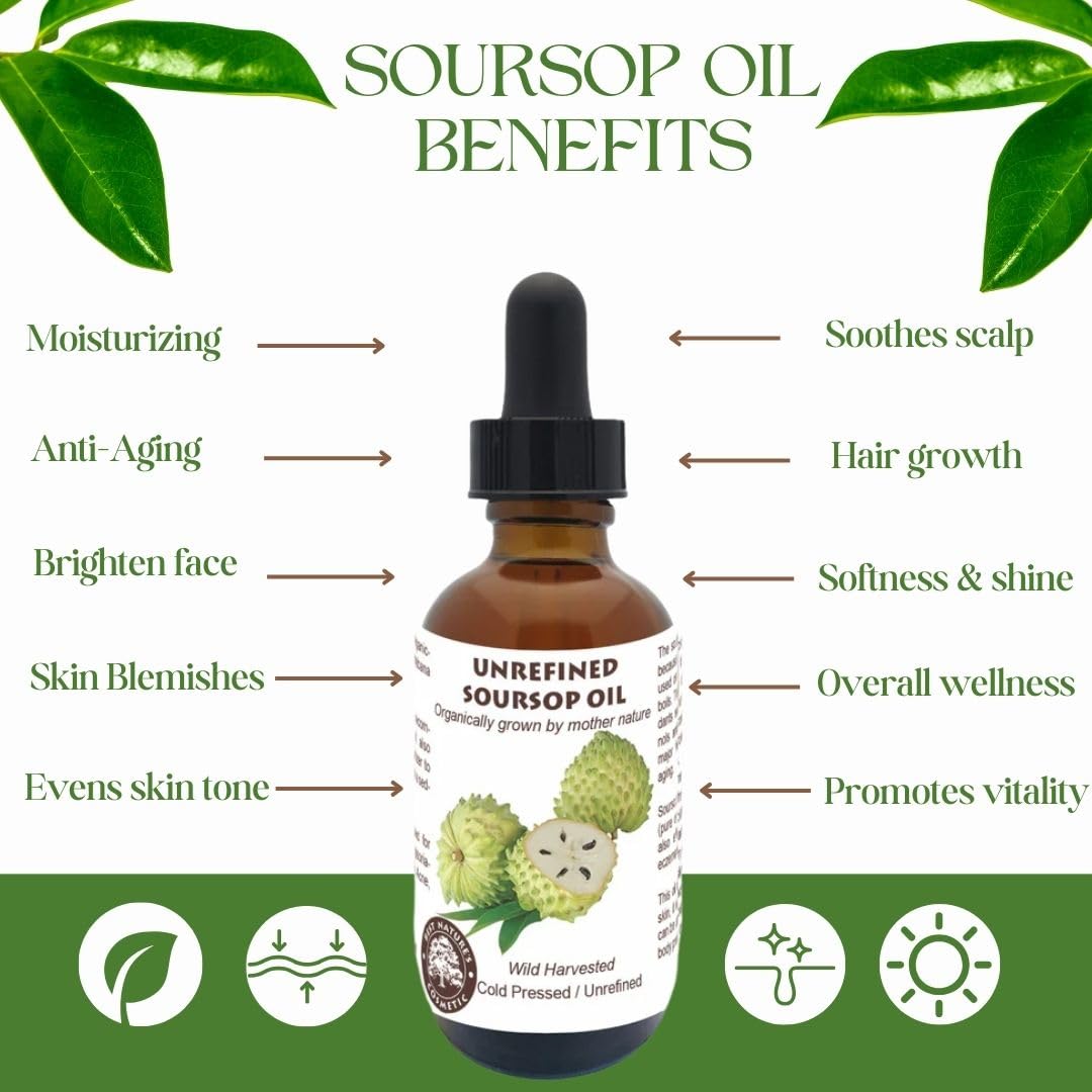 Golden color indicates nutrient-rich, pure soursop oil from Brazil.