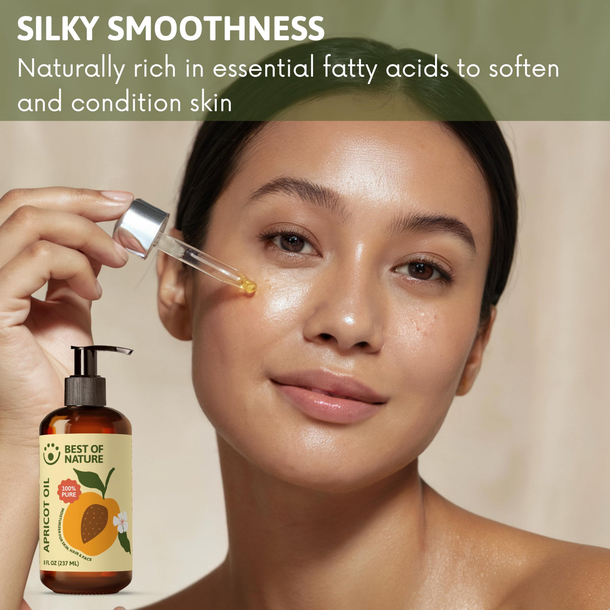 Best of Nature apricot oil used in hair care for scalp nourishment.