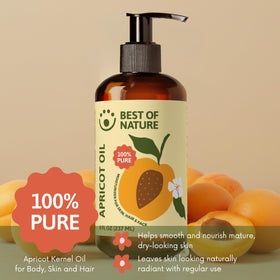 Close-up of Best of Nature apricot oil label highlighting pure formula.