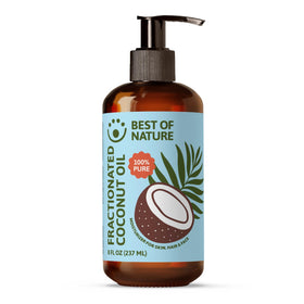 Best of Nature Fractionated Coconut Oil bottle with pump front for easy, non-greasy hydration