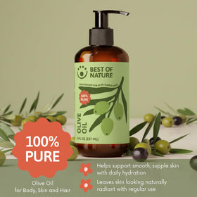 Best of Nature Olive Oil massage image highlights long glide for soothing sessions.