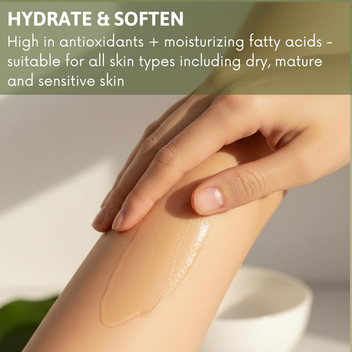 Best of Nature Olive Oil bottle pour demonstrates easy, mess-free application.