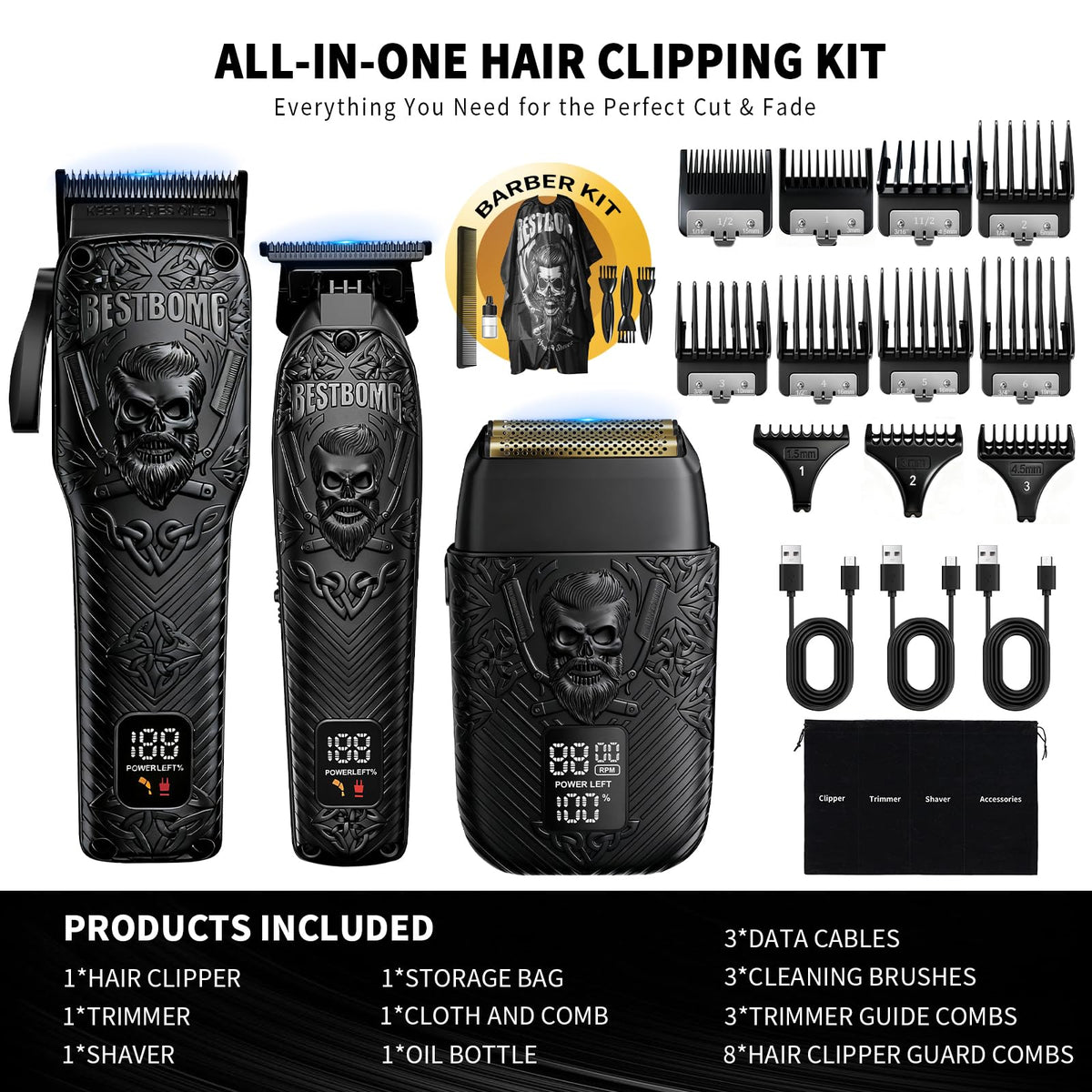 BESTBOMG barber apron and tools organize a professional grooming setup.