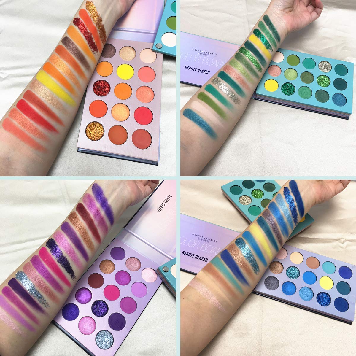 BestLand 60 Colors Eyeshadow Palette closeup swatches highlight rich pigments and silky texture