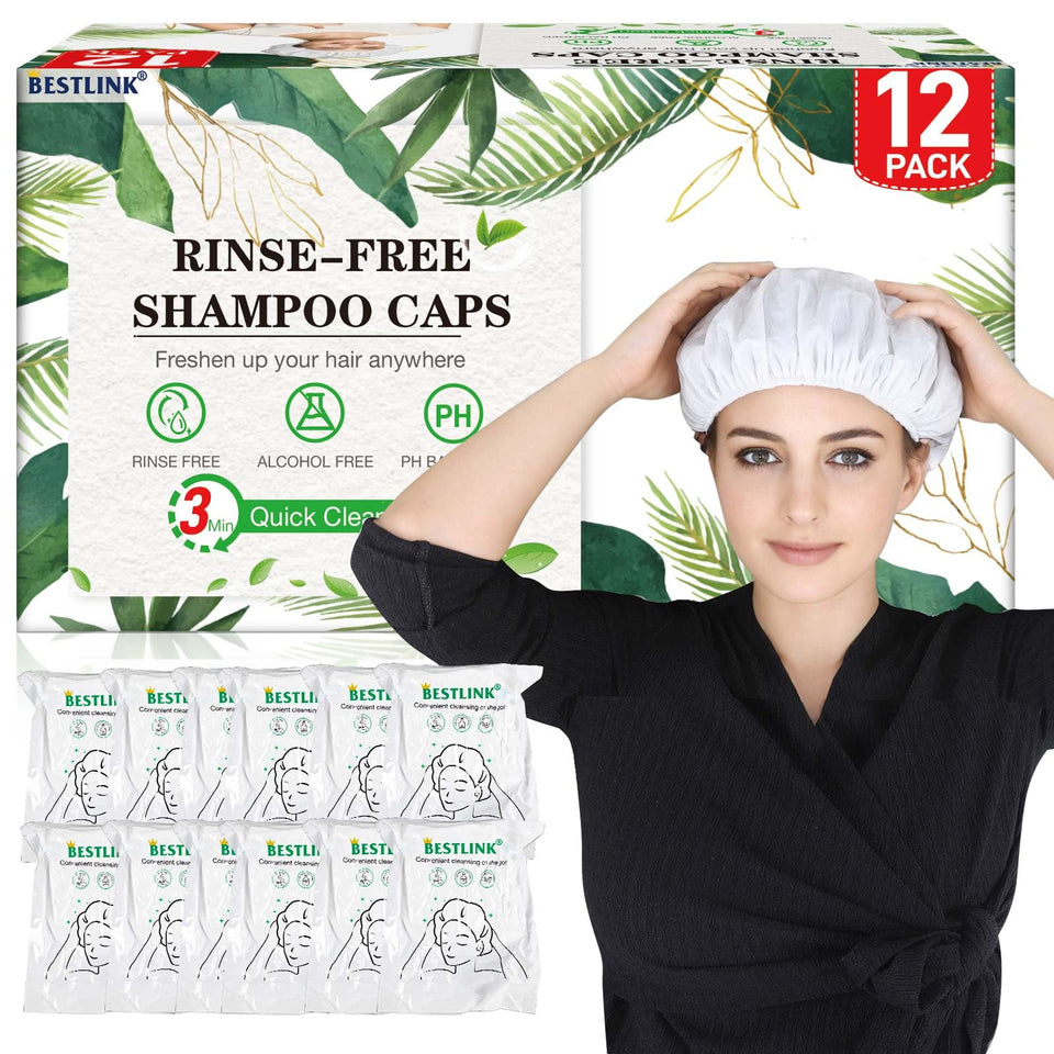 BestLink no-rinse shampoo caps 12-pack in individual wrappers for bedside use