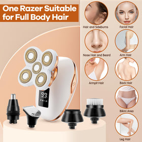 BestMal 5-in-1 grooming kit heads detach for precise facial and bikini grooming.