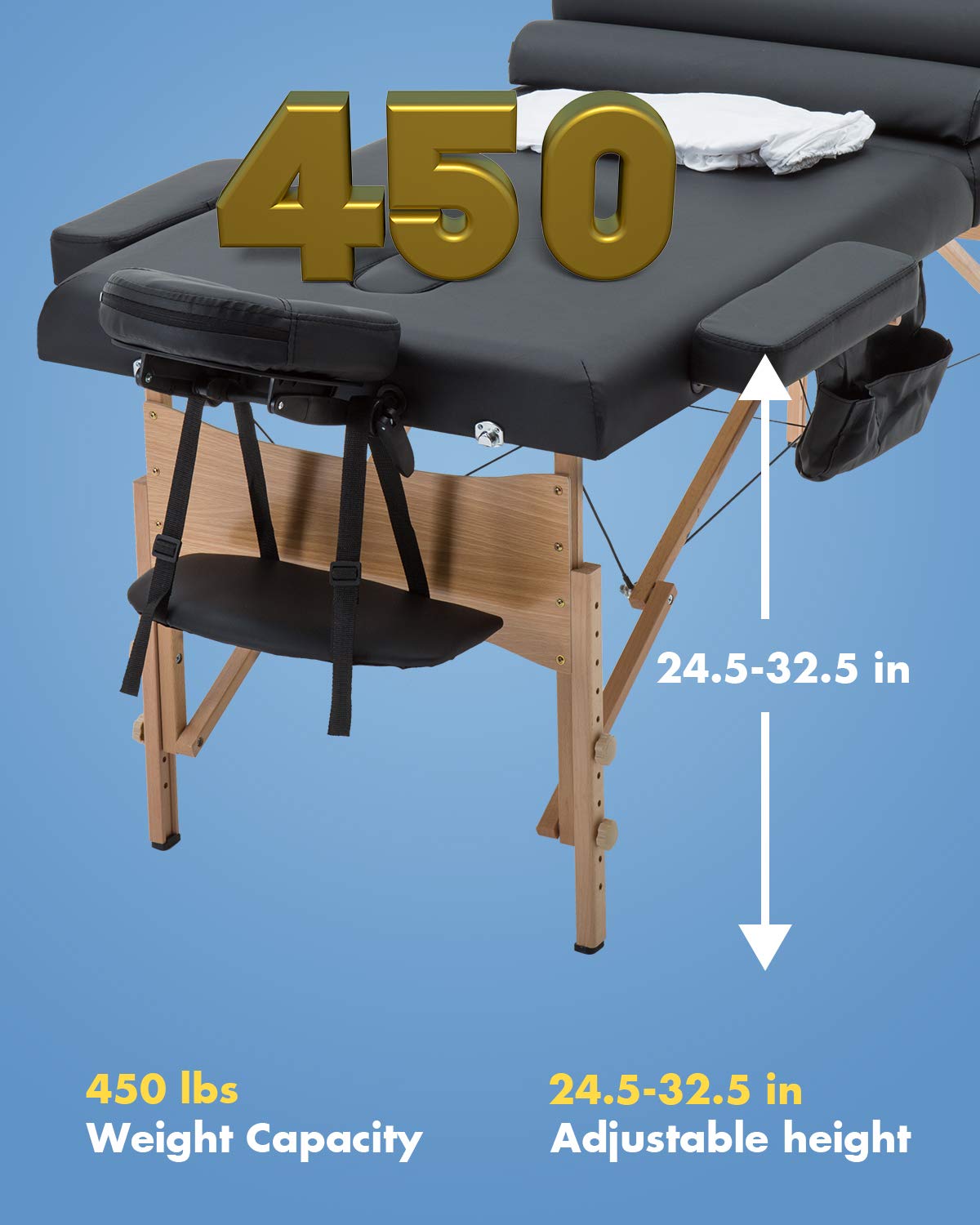 BestMassage table PVC leather cover offers soft, durable, and easy-clean surface.