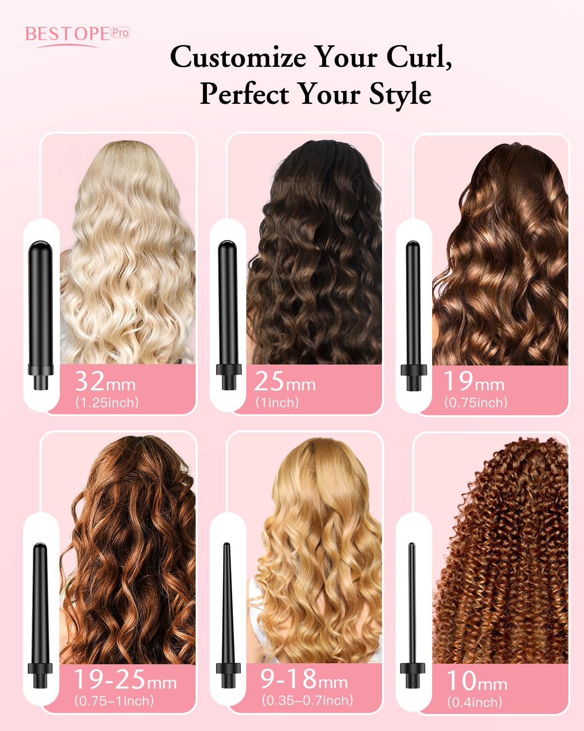 BESTOPE PRO six-in-one interchangeable wands deliver tailored curls at home