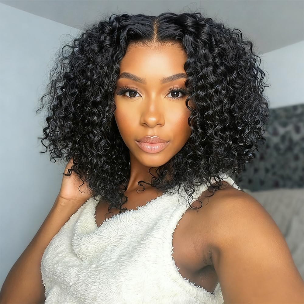 Besurina deep curly bob wig with 13x4 HD lace for natural hairline.