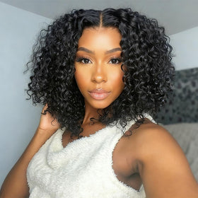 Besurina deep curly bob wig with 13x4 HD lace for natural hairline.
