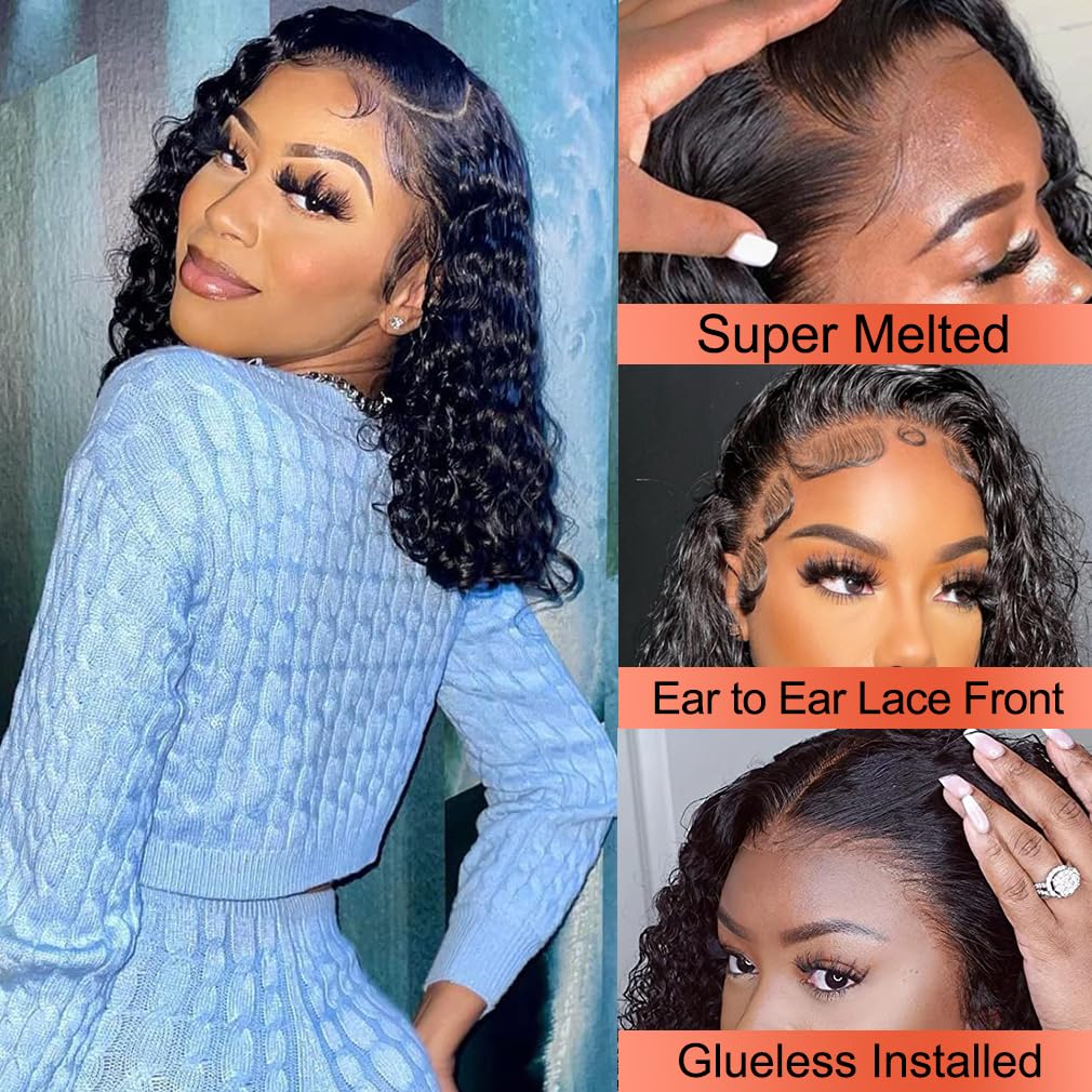 Besurina wet and wavy lace front wig shows textured curls.