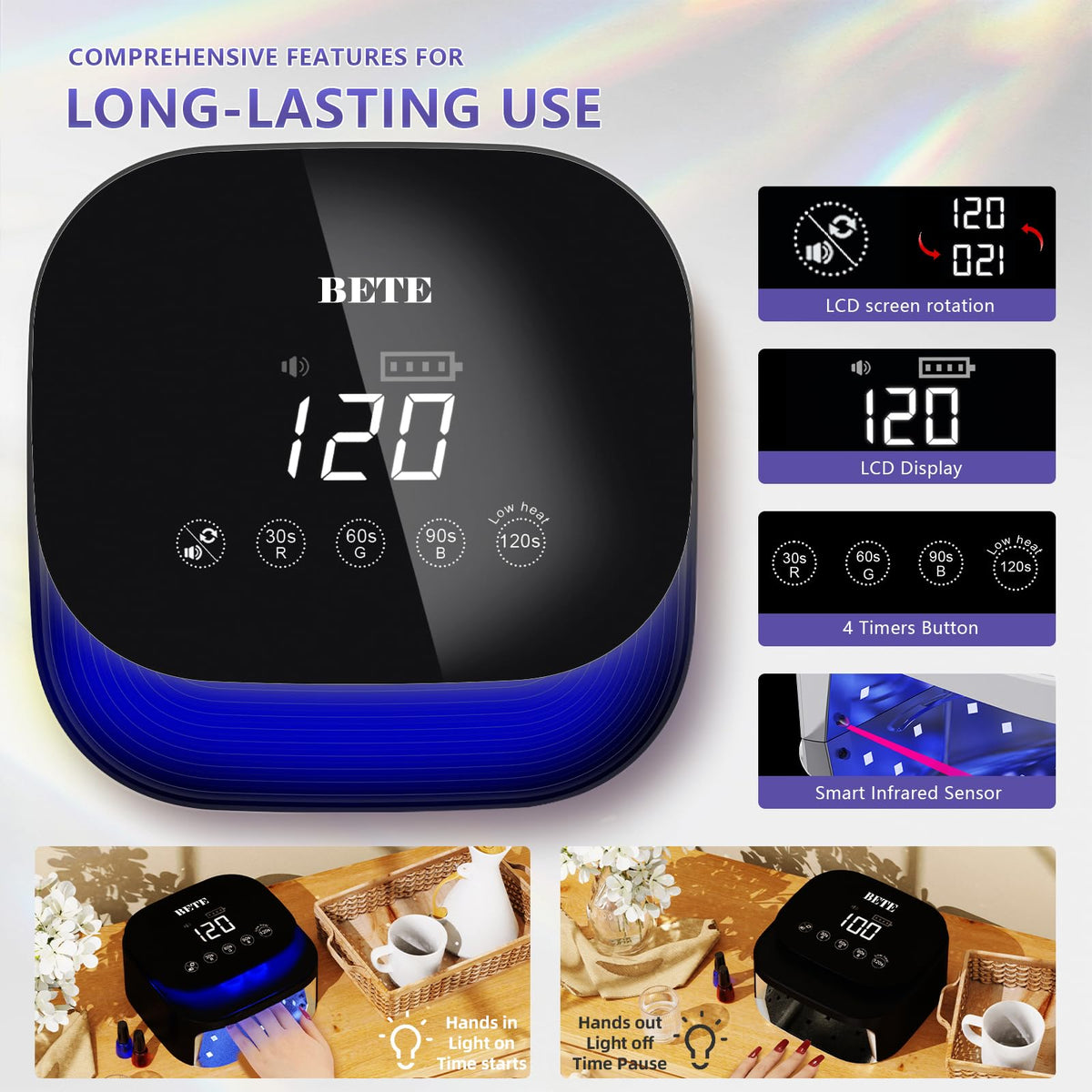 BETE lamp shows LCD readings and uses infrared sensor for easy use.