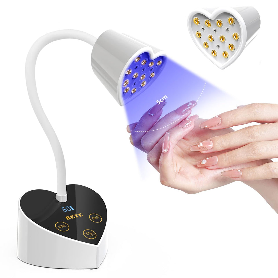 BETE mini UV nail lamp with foldable gooseneck for precise gel curing anywhere