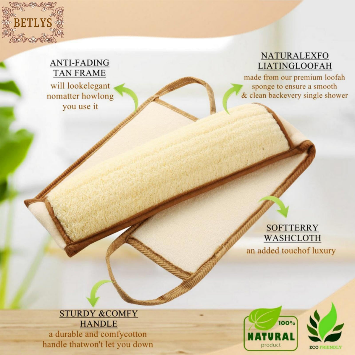 BETLYS back scrubber with dual-ended handles helps reach the back easily.