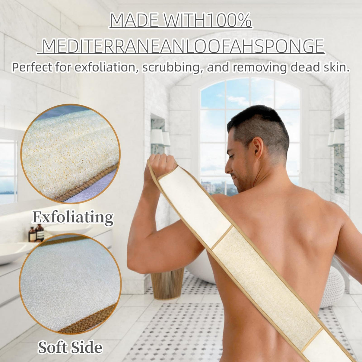 BETLYS back-scrubber length highlighted for reaching hard-to-reach areas.