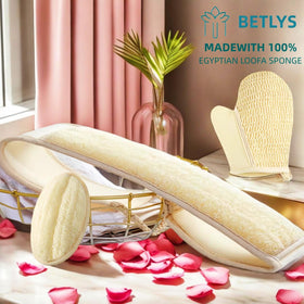 BETLYS loofah pad body scrubber shows textured surface for gentle exfoliation