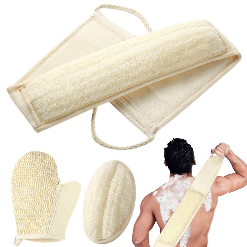 BETLYS natural loofah back scrubber with double-sided design for deep cleansing