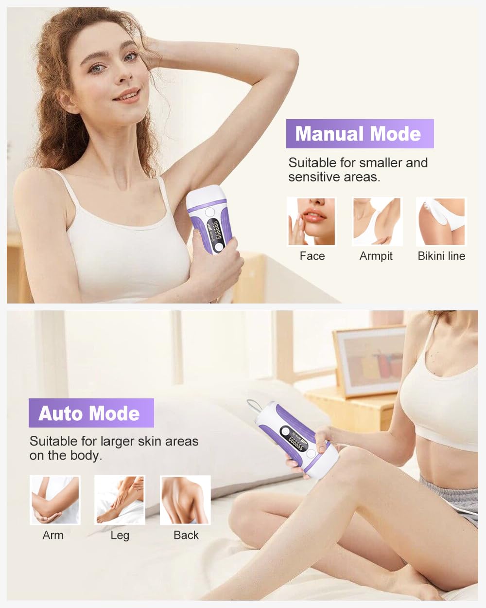 BETNEP AI08 manual-mode single flash for precise bikini line work.