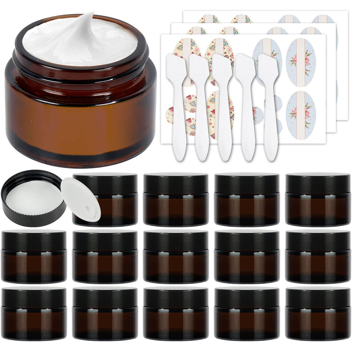 Betrome 15-pack amber glass jar 1oz for travel-size cosmetics
