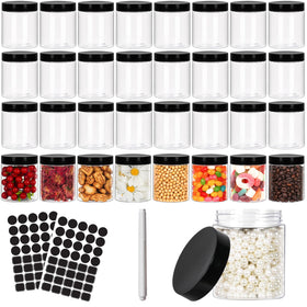 Betrome 8 oz clear jar with black lid, front view for storage.