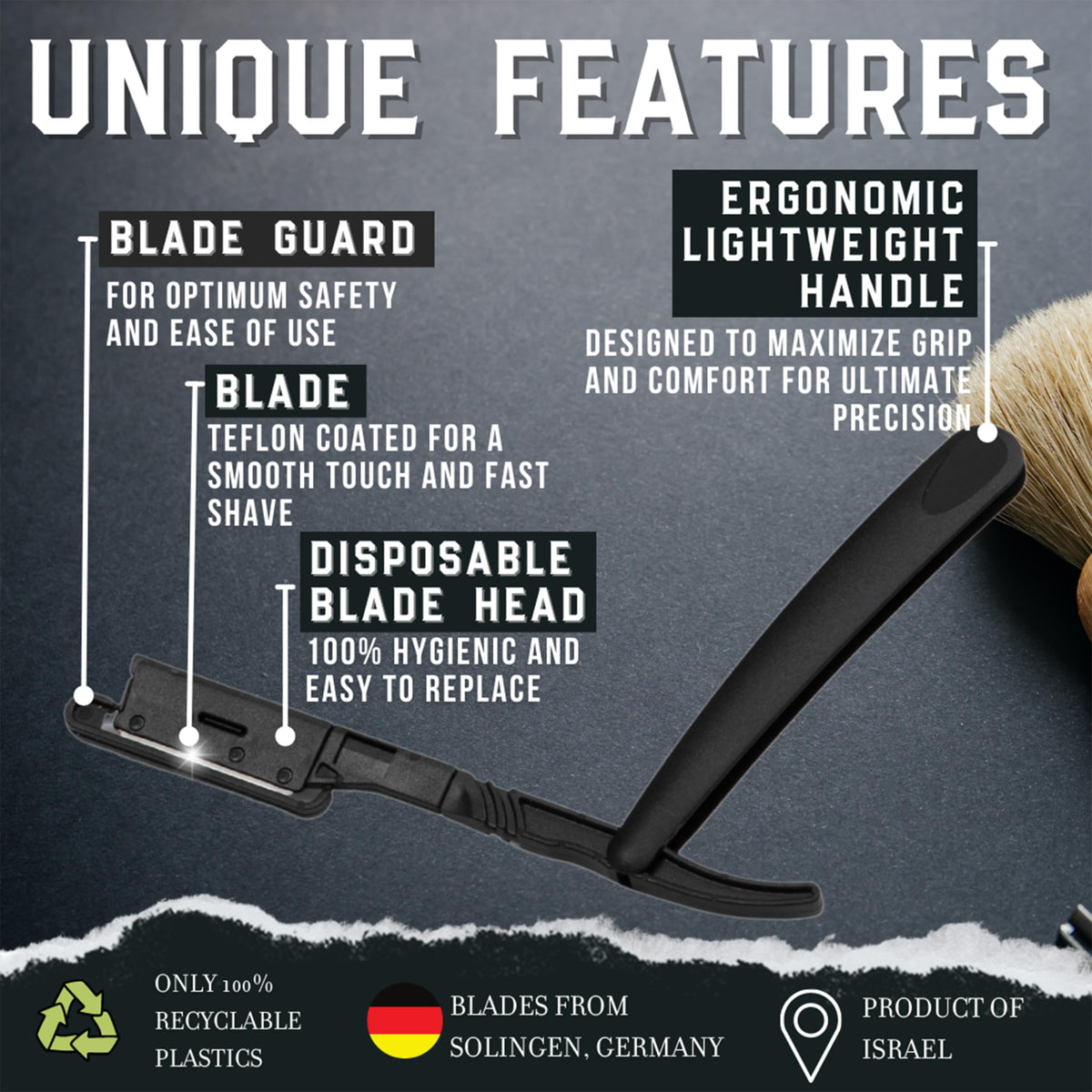 Better Barber blade guard demonstrates hygienic protection during shaving.
