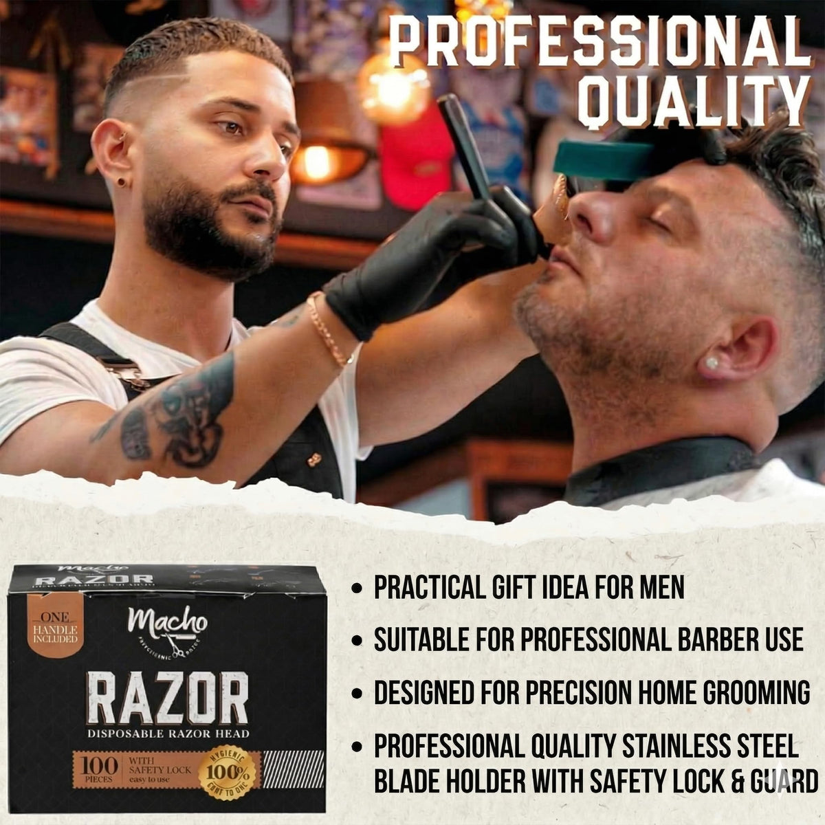 Better Barber safety lock technology enhances control during shaving.