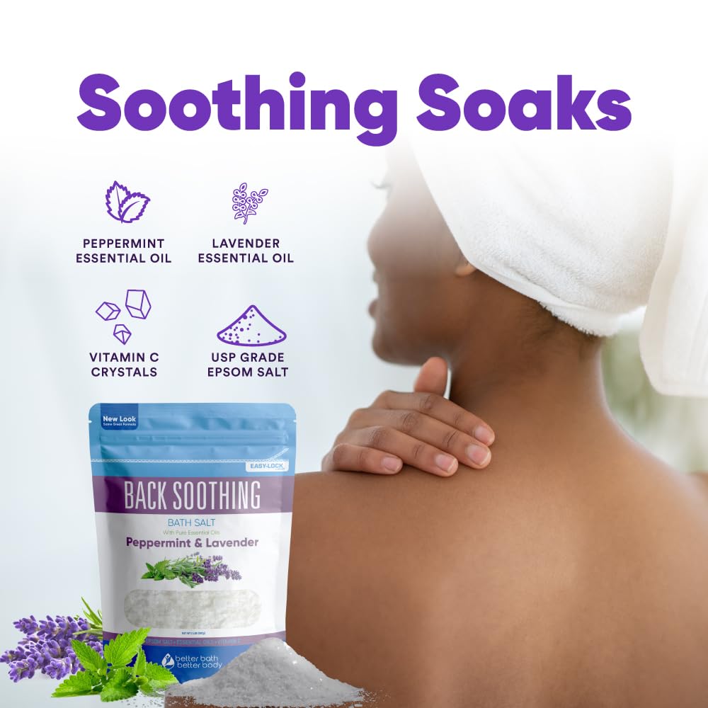 Better Bath Better Body Back Soothing Bath Salt BPA-free pouch with easy press-lock seal.