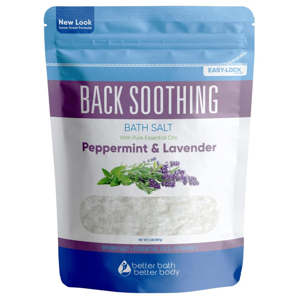 Better Bath Better Body Back Soothing Bath Salt with Epsom and bergamot, promoting muscle comfort.