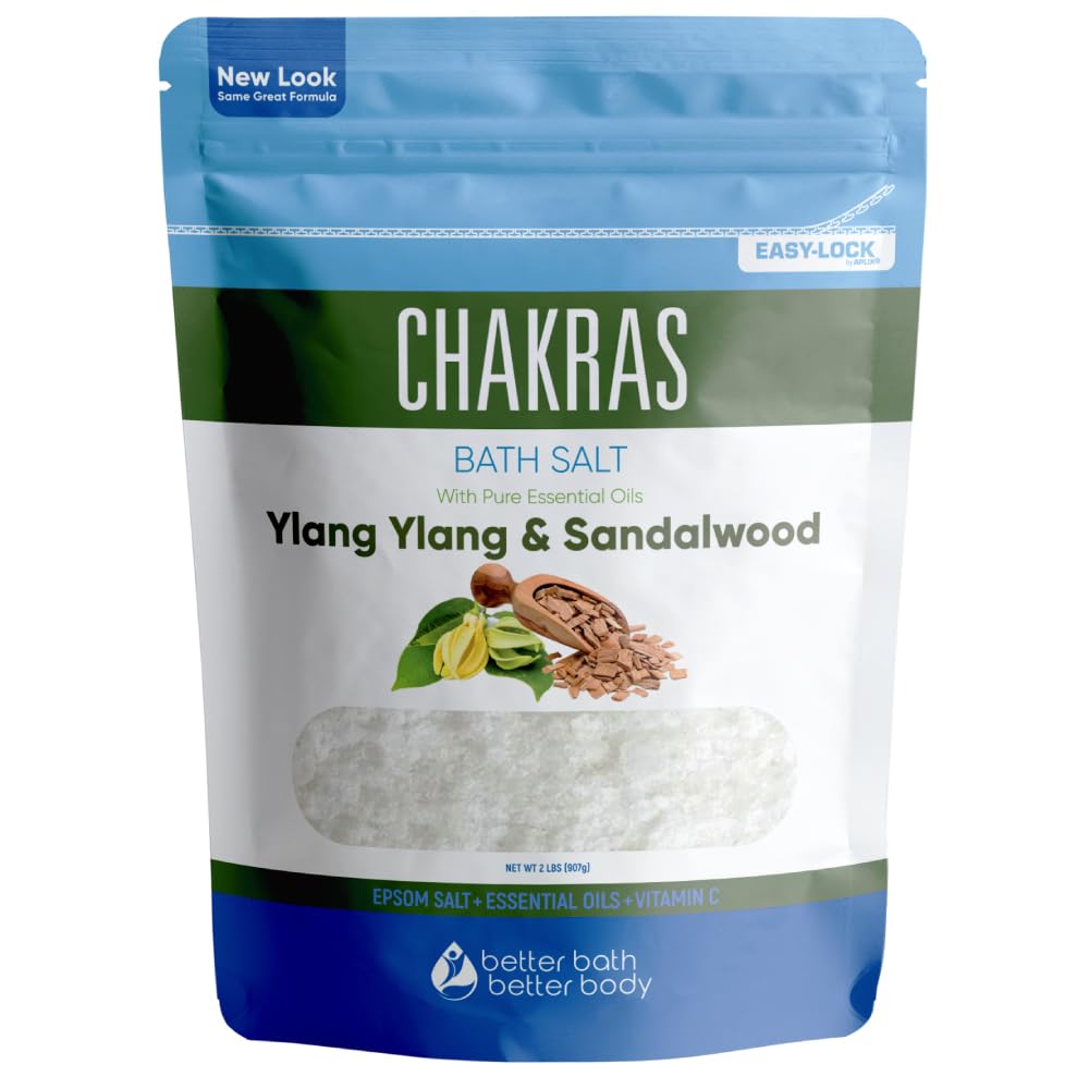Better Bath Better Body Chakras bath salt bottle showing 32oz mineral soak for chakra balance and relaxation