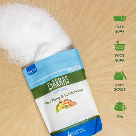 Bath salt close-up emphasizing natural ingredients and clean formulation