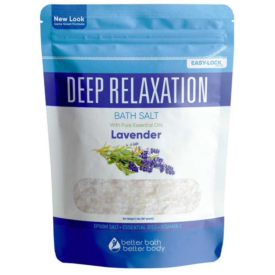 Better Bath Better Body Deep Relaxation Bath Salt bottle closeup for easy, soothing soaks.