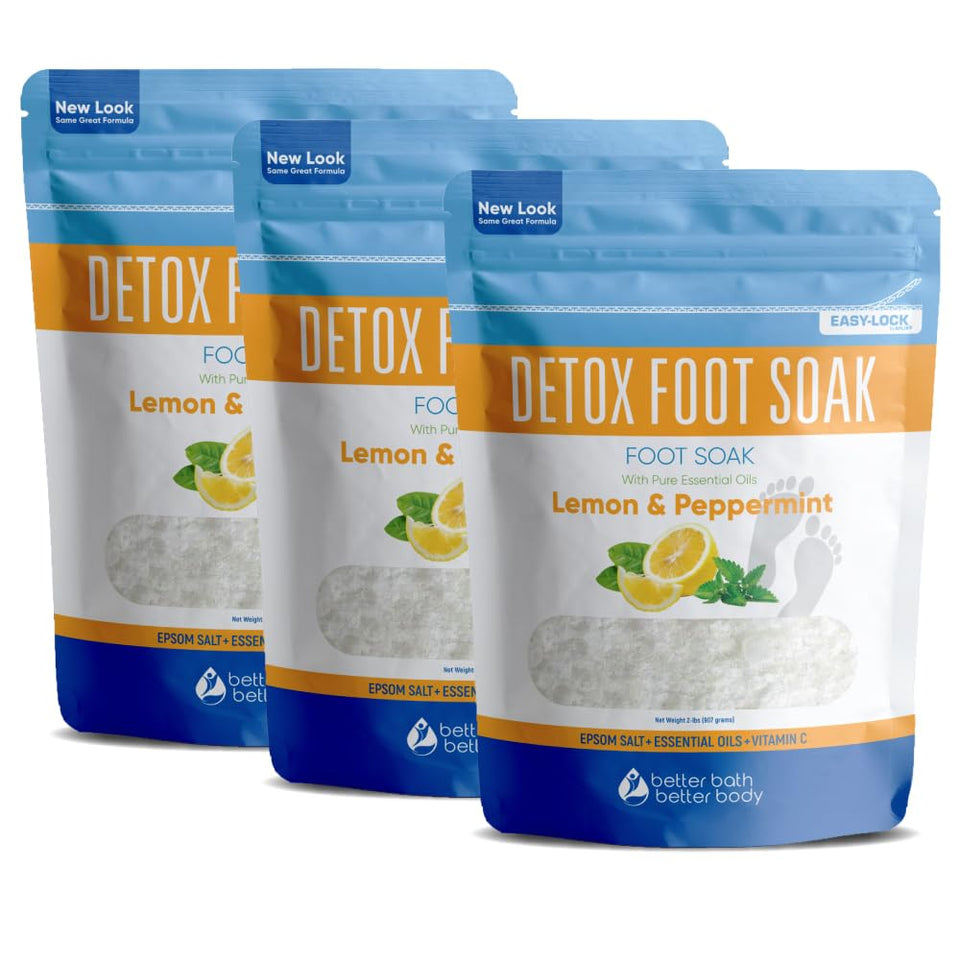 Better Bath Better Body Detox Foot Soak in a BPA-free pouch with a press-lock seal for storage.
