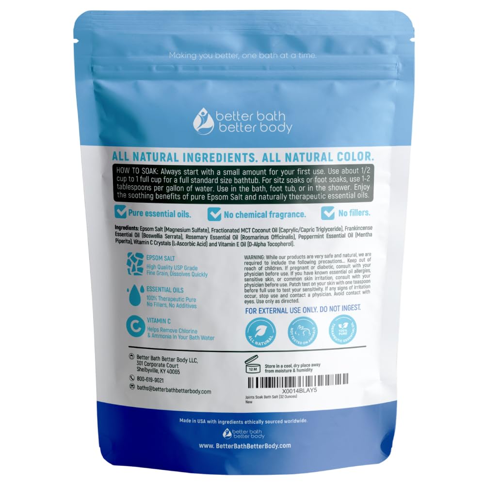 Better Bath Better Body Joints Soak BPA-free pouch for easy, mess-free use.