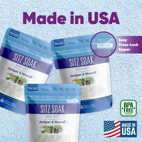 USA-made Sitz Bath Salt label indicating quality and origins.