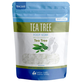Better Bath Better Body Tea Tree Foot Soak bottle showing premium salts and oils