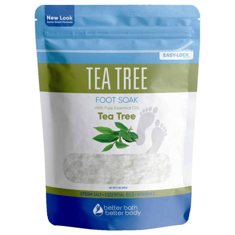 Better Bath Better Body Tea Tree Foot Soak bottle showing premium salts and oils
