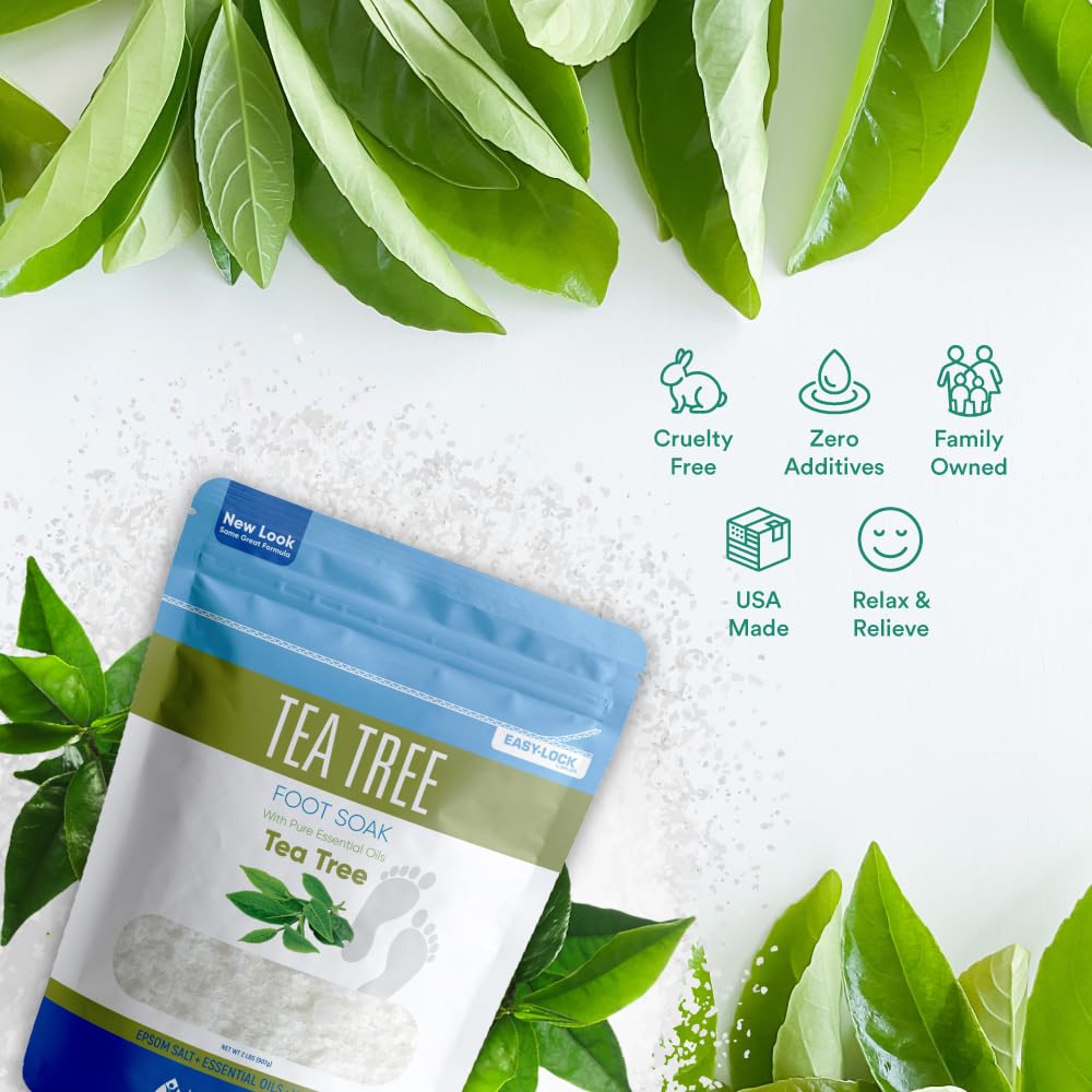 Better Bath Better Body Tea Tree Foot Soak ingredients show salts, essential oils, and vitamin C
