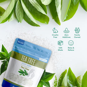 Better Bath Better Body Tea Tree Foot Soak ingredients show salts, essential oils, and vitamin C