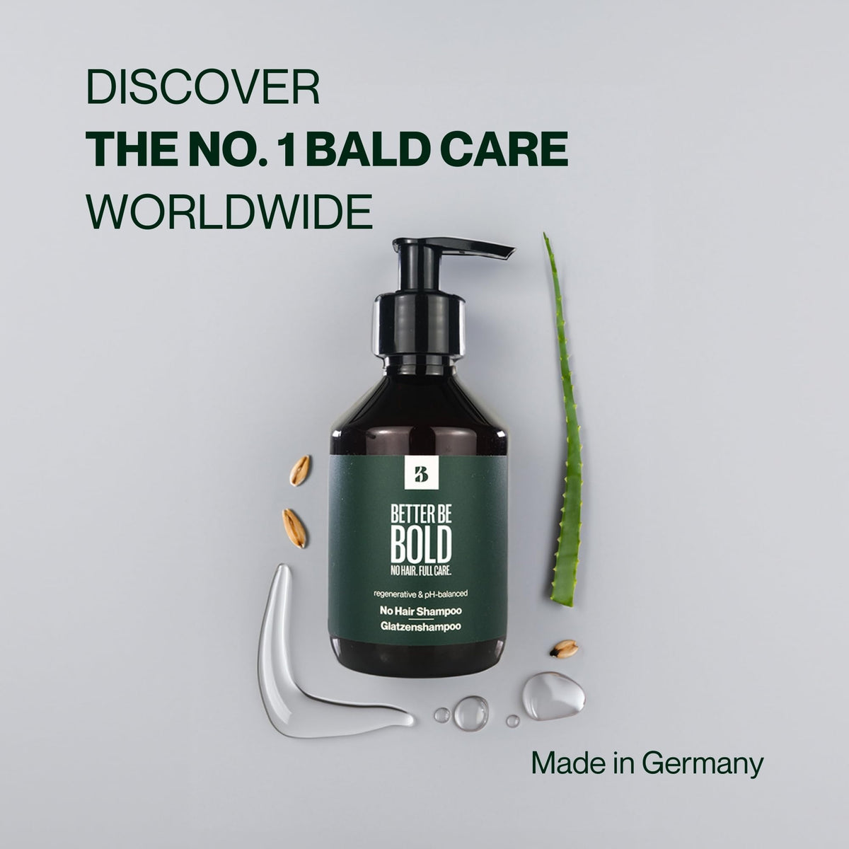 BETTER BE BOLD No Hair Shampoo label close-up highlights almond oil and oat protein benefits