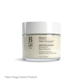 Applying Better Not Younger Restorative Butter Hair Masque shows easy, lightweight conditioning
