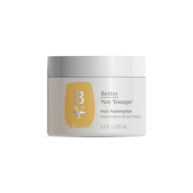 Better Not Younger Restorative Butter Hair Masque bottle delivering hydration for mature hair