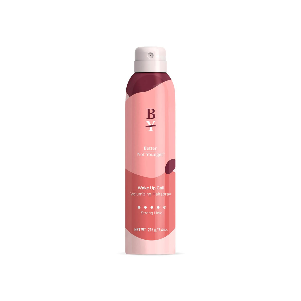 Better Not Younger strong hold hairspray bottle demonstrates long-lasting volume and control.