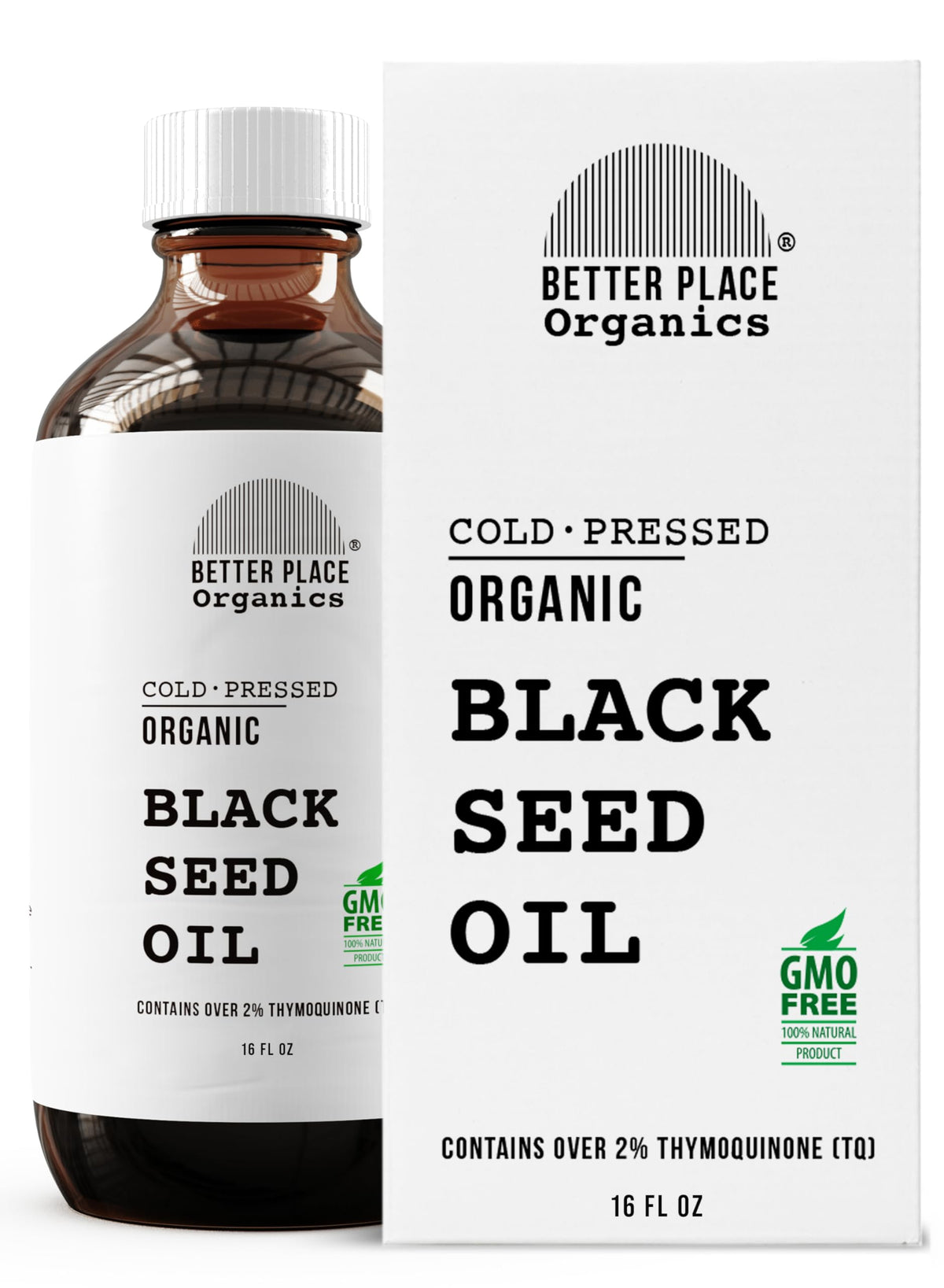BETTER PLACE ORGANICS black seed oil bottle front, pure cold-pressed for skin and hair care