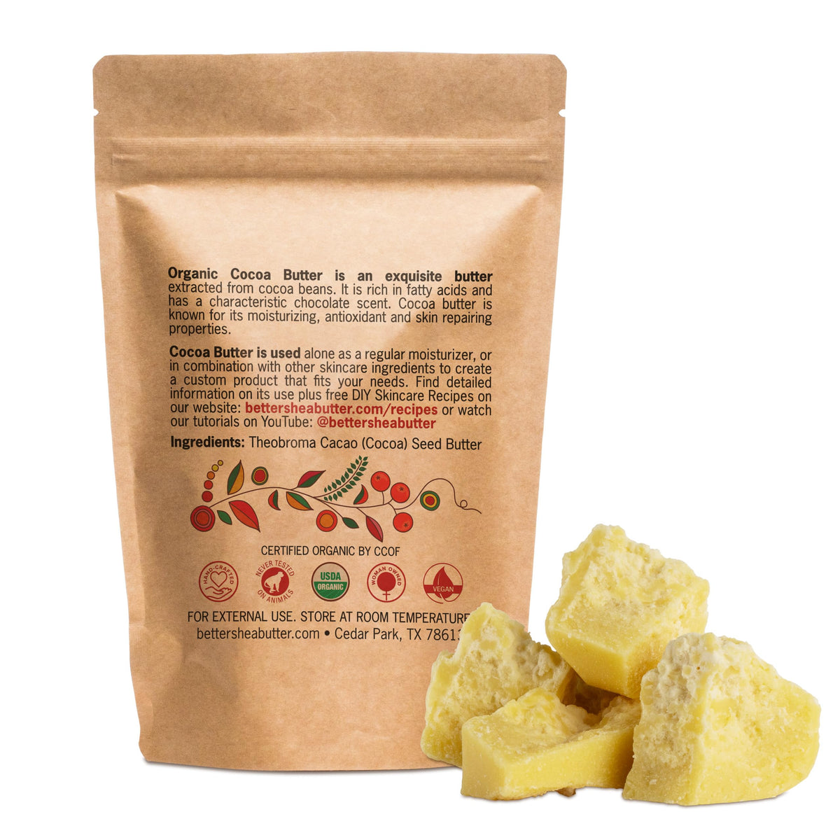 Better Shea Butter cocoa butter block melts on skin for smooth, quick absorption
