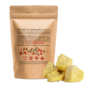 Eco-friendly resealable pouch packaging for Better Shea Butter cocoa butter.