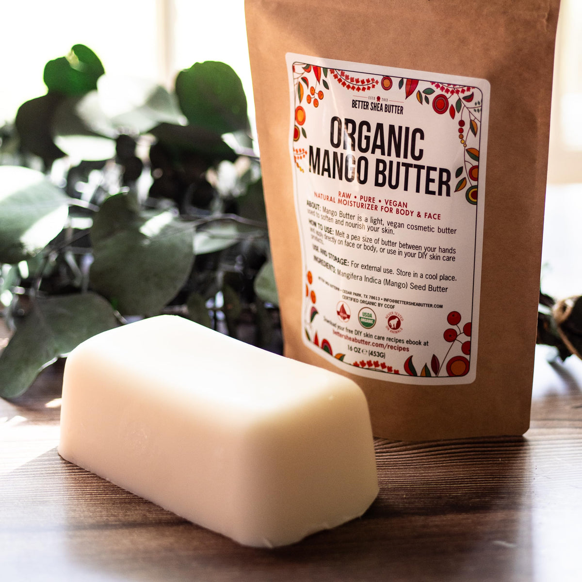 Cold-pressed mango butter preserves nutrients for skin and hair care from Better Shea Butter.