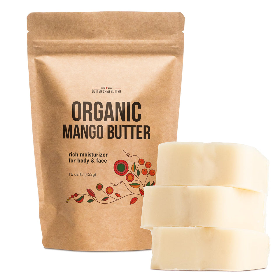 Better Shea Butter Organic Mango Butter block, raw and unrefined for natural skin care.