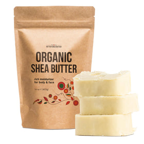 Better Shea Butter raw unrefined 1lb bar, provides deep hydration for very dry skin.